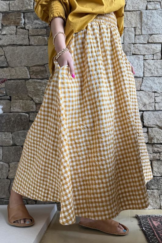 Nonni Gingham Ripley Skirt Indian Yellow